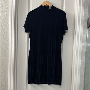 Merona Navy Velvet Short Sleeve Mock Neck Dress (vintage 1990s)